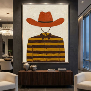 Rustic Charm: Textured Cowboy Hat & Striped Shirt Oil Painting #NM389