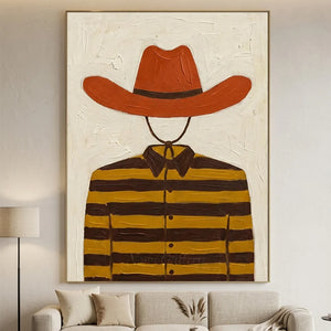 Rustic Charm: Textured Cowboy Hat & Striped Shirt Oil Painting #NM389