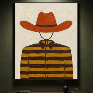 Rustic Charm: Textured Cowboy Hat & Striped Shirt Oil Painting #NM389