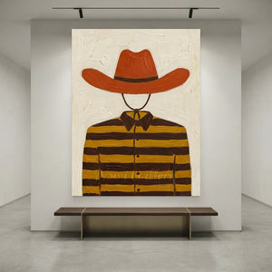 Rustic Charm: Textured Cowboy Hat & Striped Shirt Oil Painting #NM389