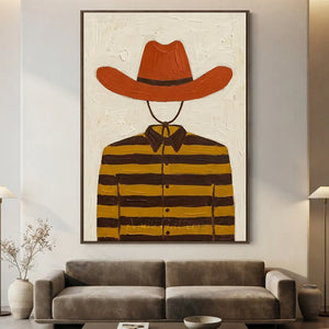 Rustic Charm: Textured Cowboy Hat & Striped Shirt Oil Painting #NM389