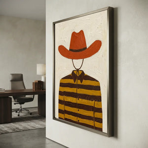 Rustic Charm: Textured Cowboy Hat & Striped Shirt Oil Painting #NM389