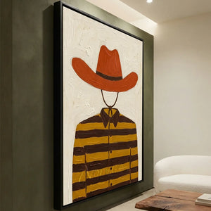 Rustic Charm: Textured Cowboy Hat & Striped Shirt Oil Painting #NM389