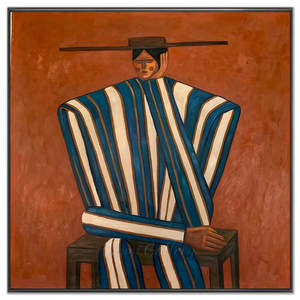 Abstract Seated Figure in Blue Stripes Oil Painting #NM352