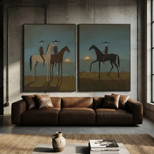 Abstract Equestrian Sunset Seascape Oil Painting #NM491
