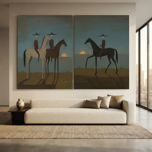 Abstract Equestrian Sunset Seascape Oil Painting #NM491