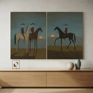 Abstract Equestrian Sunset Seascape Oil Painting #NM491