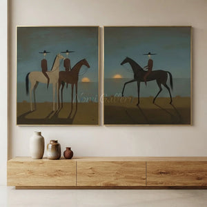 Abstract Equestrian Sunset Seascape Oil Painting #NM491