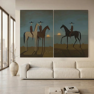 Abstract Equestrian Sunset Seascape Oil Painting #NM491