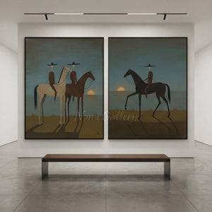 Abstract Equestrian Sunset Seascape Oil Painting #NM491