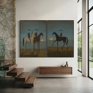 Abstract Equestrian Sunset Seascape Oil Painting #NM491