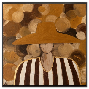 Abstract Woman with Golden Hat & Stripes Art #NM437