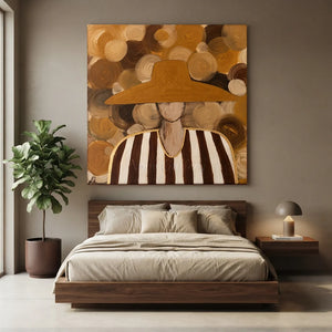 Abstract Woman with Golden Hat & Stripes Art #NM437