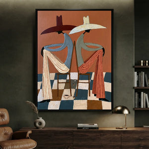 Abstract Figures in Hats Textured Painting #NM455