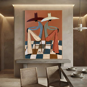 Abstract Figures in Hats Textured Painting #NM455