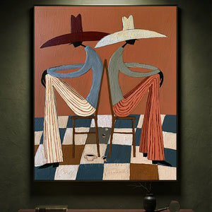 Abstract Figures in Hats Textured Painting #NM455