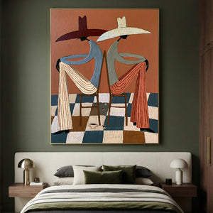 Abstract Figures in Hats Textured Painting #NM455