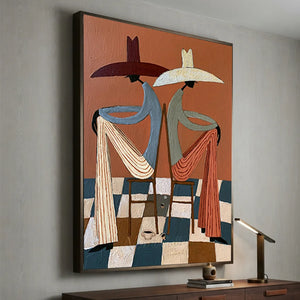 Abstract Figures in Hats Textured Painting #NM455