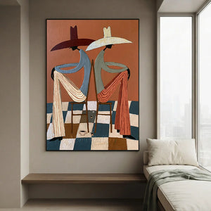 Abstract Figures in Hats Textured Painting #NM455