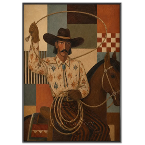 Americana Cowboy & Horse Oil Painting, Bold Geometric Art #NM457