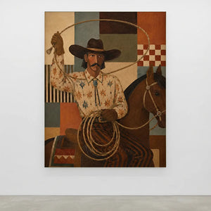 Americana Cowboy & Horse Oil Painting, Bold Geometric Art #NM457