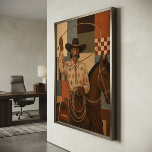 Americana Cowboy & Horse Oil Painting, Bold Geometric Art #NM457