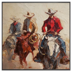 Western Cowboys on Horseback Textured Oil Painting #NM438