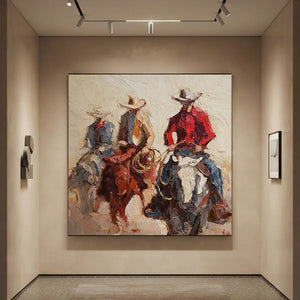 Western Cowboys on Horseback Textured Oil Painting #NM438