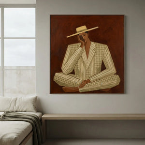 Elegant Woman in Patterned Suit Modern Art Print #NM439