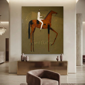 Minimalist Horse & Rider Abstract Oil Painting #NM460