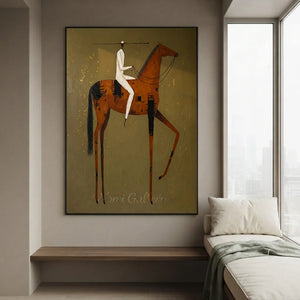 Minimalist Horse & Rider Abstract Oil Painting #NM460