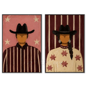 Modern Abstract Cowboy Couple Portrait Oil Painting #NM493