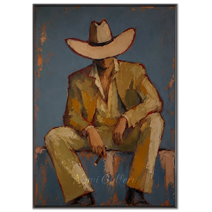 Mysterious Cowboy in Hat Abstract Oil Painting #NM461