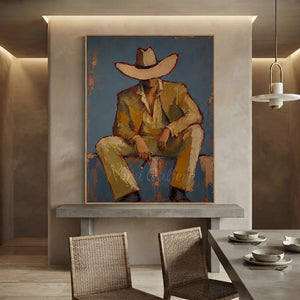 Mysterious Cowboy in Hat Abstract Oil Painting #NM461