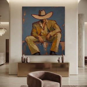 Mysterious Cowboy in Hat Abstract Oil Painting #NM461