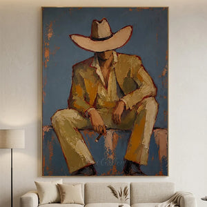 Mysterious Cowboy in Hat Abstract Oil Painting #NM461