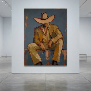 Mysterious Cowboy in Hat Abstract Oil Painting #NM461