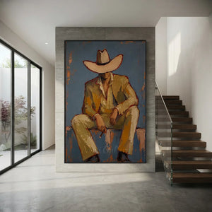 Mysterious Cowboy in Hat Abstract Oil Painting #NM461