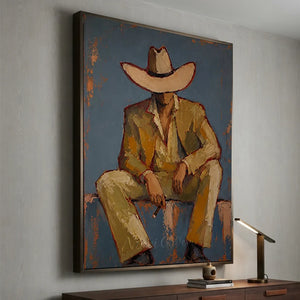 Mysterious Cowboy in Hat Abstract Oil Painting #NM461