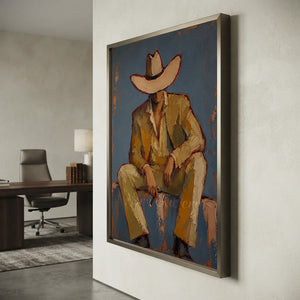 Mysterious Cowboy in Hat Abstract Oil Painting #NM461