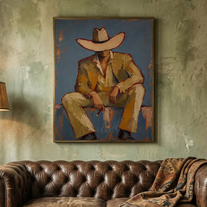 Mysterious Cowboy in Hat Abstract Oil Painting #NM461