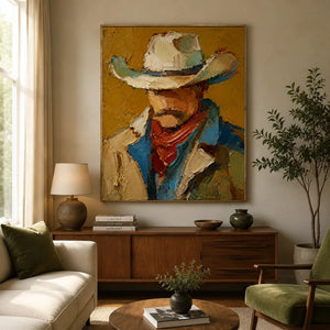Textured Cowboy Portrait Oil Painting #NM463