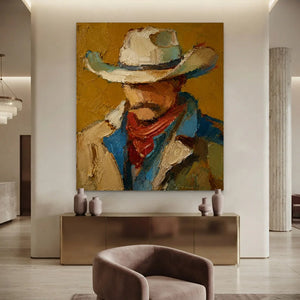 Textured Cowboy Portrait Oil Painting #NM463