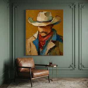 Textured Cowboy Portrait Oil Painting #NM463