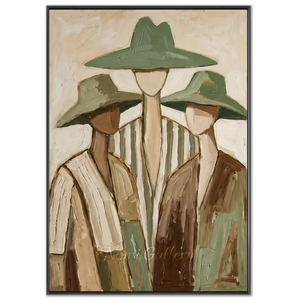 Earthy Tones Abstract Figures with Hats Oil Painting #NM464
