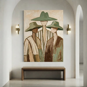 Earthy Tones Abstract Figures with Hats Oil Painting #NM464