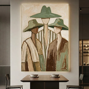 Earthy Tones Abstract Figures with Hats Oil Painting #NM464