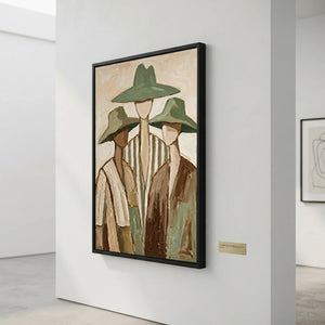 Earthy Tones Abstract Figures with Hats Oil Painting #NM464