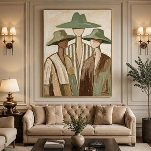 Earthy Tones Abstract Figures with Hats Oil Painting #NM464