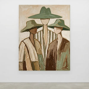 Earthy Tones Abstract Figures with Hats Oil Painting #NM464